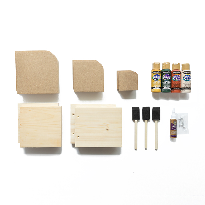 Unfinished kit components for Squared Arch Bookend Kit with Boho Palette